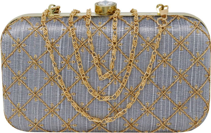 Party Grey, Gold Clutch - Regular Size