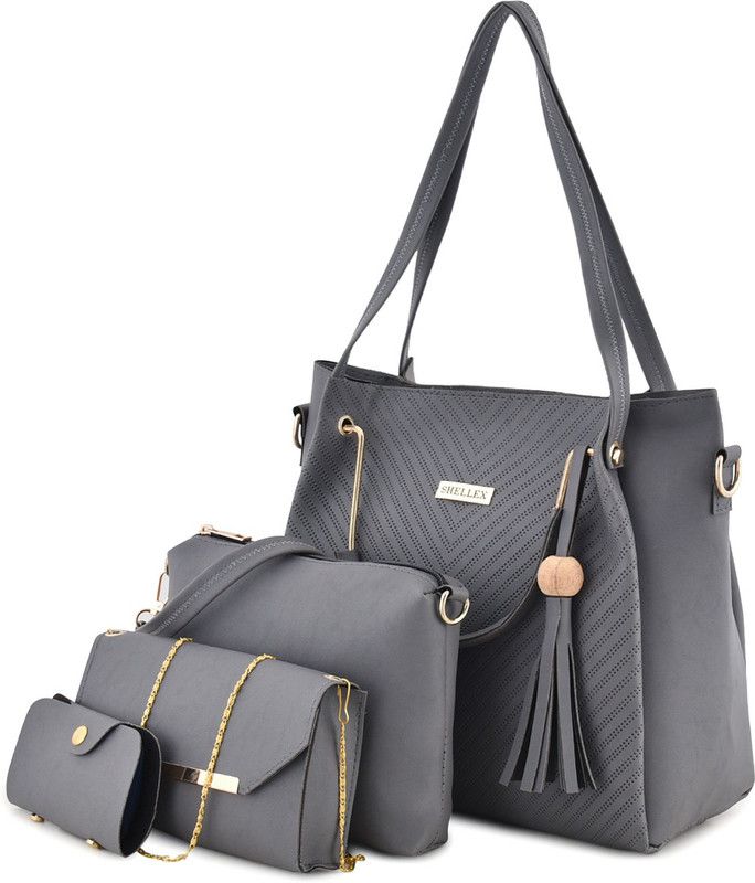 Women Grey Hand-held Bag - Extra Spacious  (Pack of: 4)