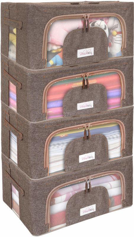 BlushBEES Living Box - Cloth Organizer Boxes, Underbed Organizer - 24 Litre, Pack of 4, English Brown  (Brown)