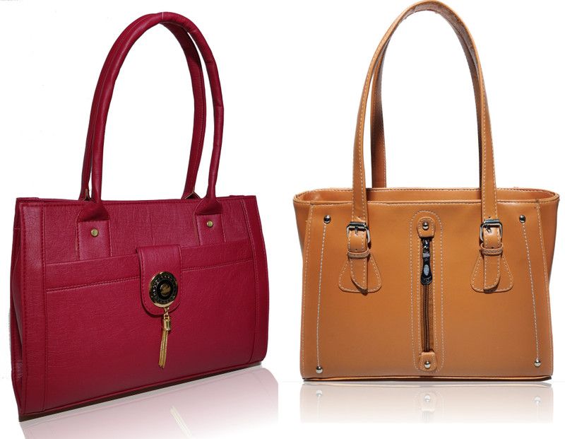Women Tan, Maroon Shoulder Bag - Extra Spacious  (Pack of: 2)
