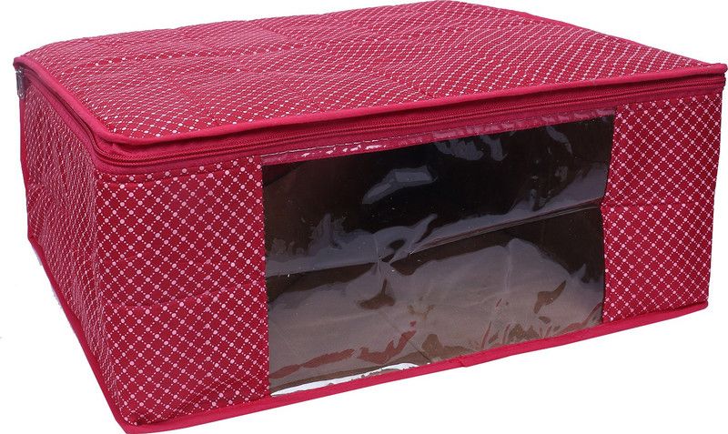 Heart Home Designer Polka Dots 2 Piece Cotton 3 Layered Quilted Saree Cover, Rani Color- CTHH12918 CTHH012918  (Pink)