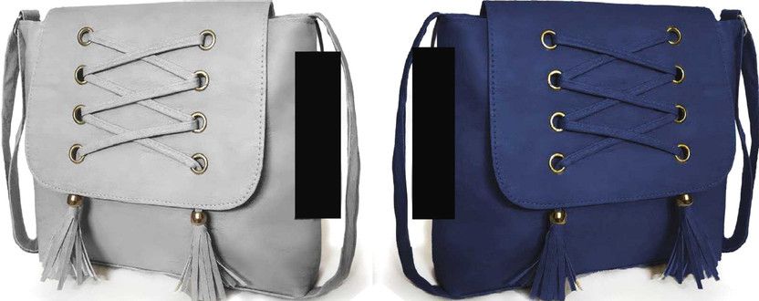 Grey, Blue Women Sling Bag - Medium  (Pack of 2)