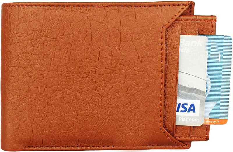 Men Casual Tan Genuine Leather Wallet - Mini  (8 Card Slots, Pack of 2)