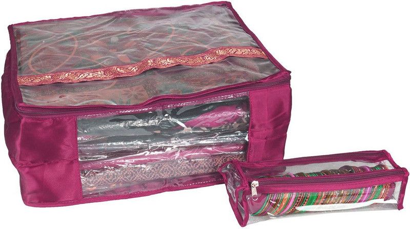 PRETTY KRAFTS Designer Saree Cover & 1 Roll Bangle Box Combo Pink N1168  (Pink)