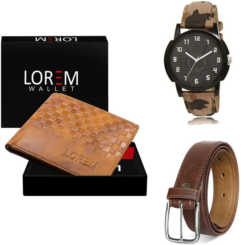 LOREM Belt, Wallet & Watch Combo  (Beige, Brown, Multicolor)