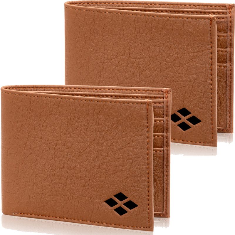 Men Casual, Formal, Travel Tan Artificial Leather Wallet  (14 Card Slots, Pack of 2)