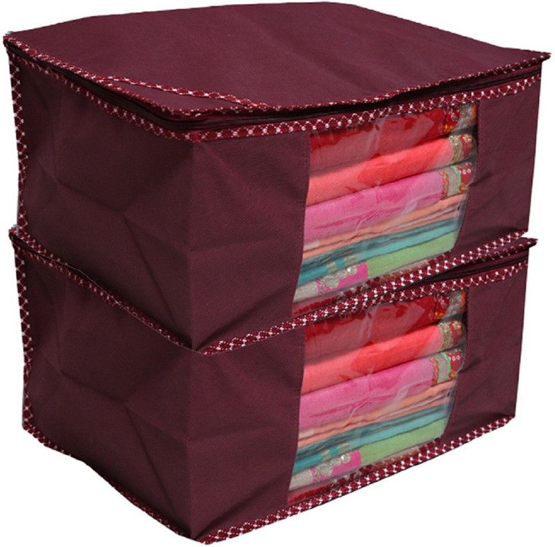 KUBER INDUSTRIES Designer Non woven Saree cover/ Saree Bag/ Storage bag Set of 2 Pcs 9 Inches Height COMBONWCMBB12  (Maroon)