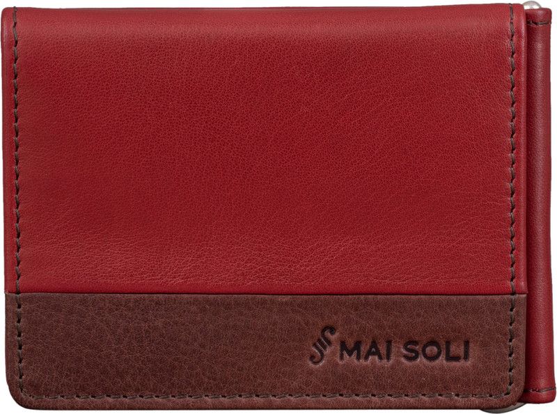 Men Red Genuine Leather Wallet - Mini  (4 Card Slots)