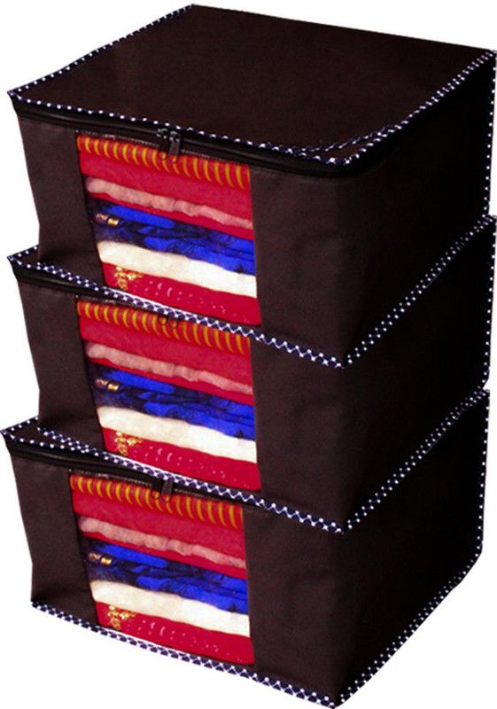 Aadhya Designer Non woven Saree cover/ Saree Bag/ Storage bag Set of 3 Pcs 8 Inches Height (Black)  (Black)