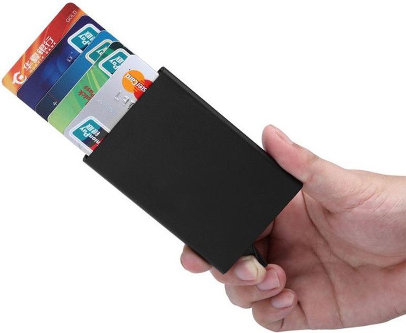 StealODeal Black Automatic Pop-Up RFID Protection Cards Case 8 Card Holder  (Set of 1, Black)