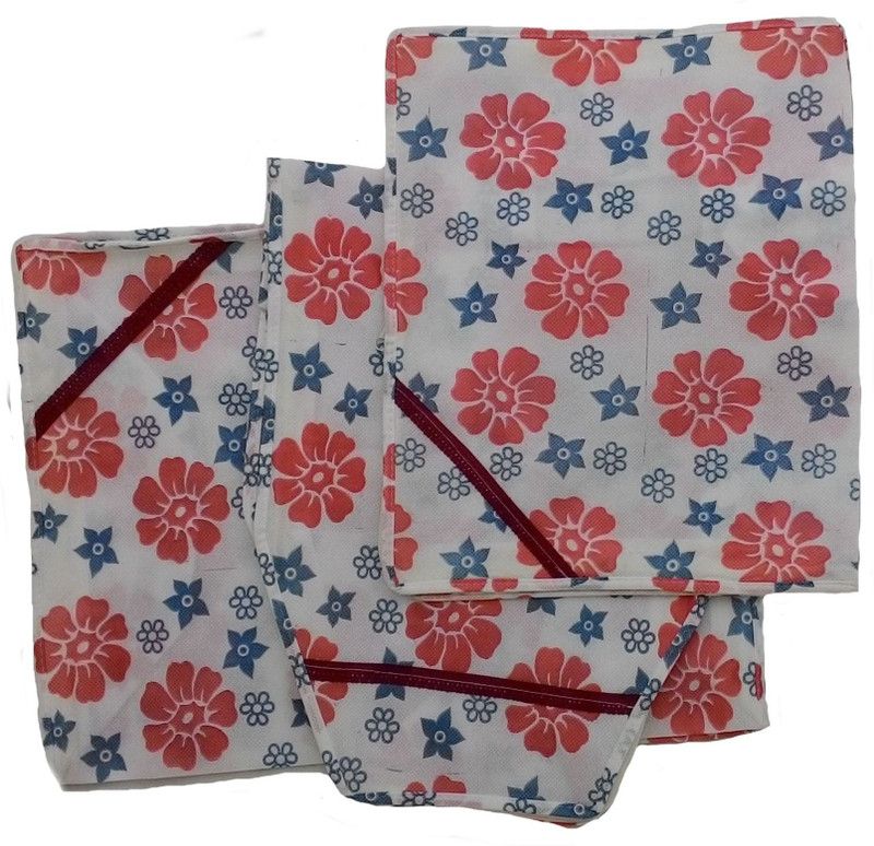 INDI BARGAIN Floral Print Non Woven Saree Blouse Petticoat Set  (Red, Blue)
