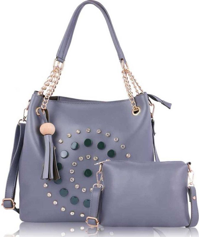 Girls Grey, Green Shoulder Bag - Extra Spacious  (Pack of: 2)