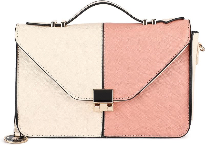 Beige, Pink Women Sling Bag - Medium