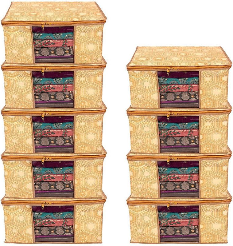 TOYSILO cloth storage box Saree Covers bags Non-Woven Fabric Saree Cover Clothes Organiser with Transparent Window Clothe storage box for clothes Pack - 9  (Multicolor)