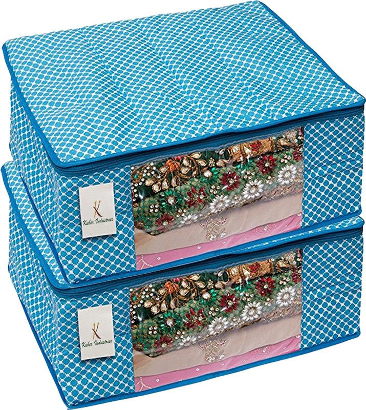 KUBER INDUSTRIES Polka Dots Cotton 2 Pcs Hathkadi Print Saree Cover (Blue) CTKTC2006 CTKTC02006  (Blue)