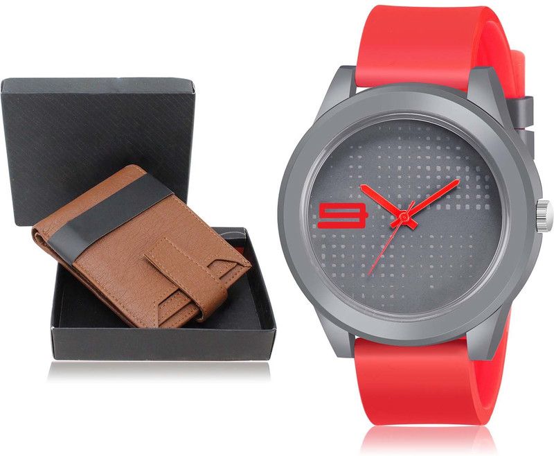 NIKOLA Watch & Wallet Combo  (Brown, Red)