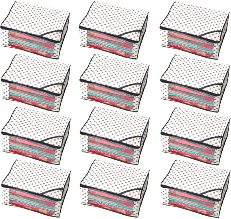 KUBER INDUSTRIES Designer " Non Woven Polka Dots Designer Saree Cover Set of 12 Pcs (Ivory) " NONWOVENNWSC06  (ivory)