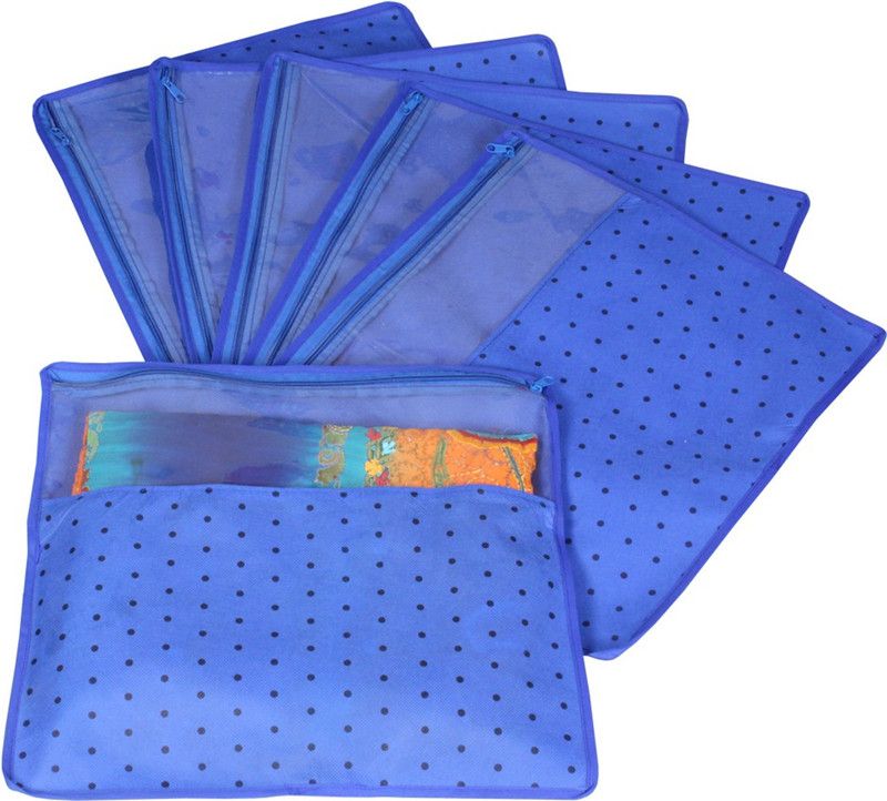 PrettyKrafts Saree orgonizer Foldable Single Saree Covers, Wardrobe Organizer With Transparent Top And Zip shopsy_F1290_Blue6  (Blue)
