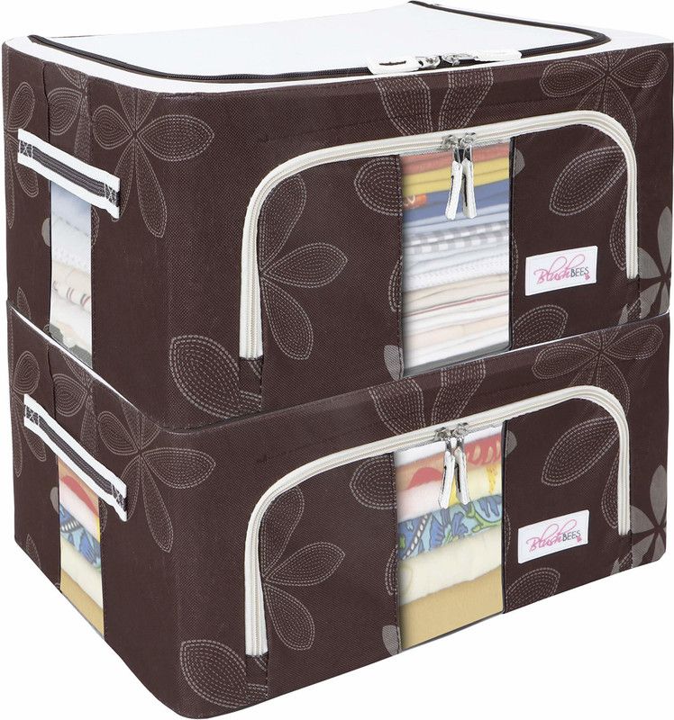 BlushBEES Living Box - Foldable Wardrobe Cloth Organizer Bag, 24 Litre Capacity, Brown (Pack of 2)  (Brown)