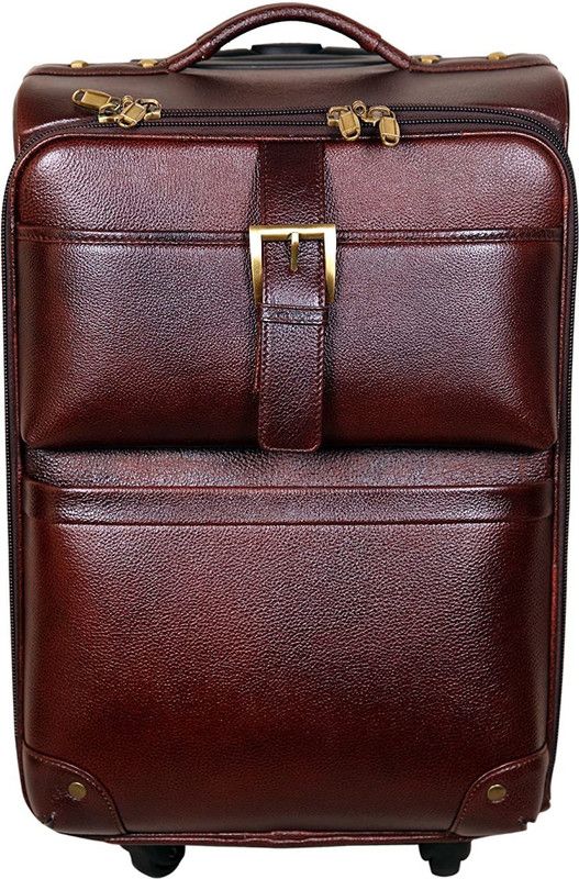 Small Cabin & Check-in Set (20 inch) - Leather Accessories Brown Leather Pilot Laptop Trolley Cases Cabin Bags for Men Luggage with Wheels - Brown