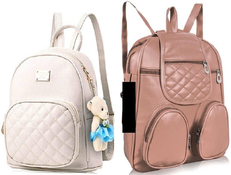 Latest Pu Leather Trendy Backpack Used For Women & Girls Backpack 7 L No Backpack  (White, Khaki)