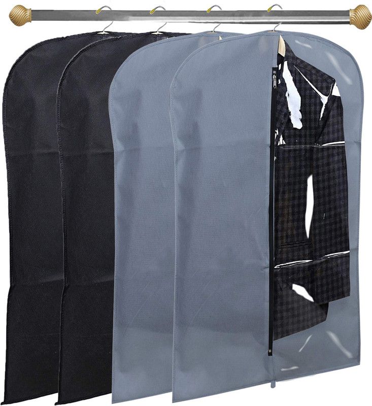 KUBER INDUSTRIES Designer 4 Pieces Half Transparent Non Woven Men's Coat Blazer Suit Cover (Grey & Black) -CTKTC41512 041512  (Grey , Black)