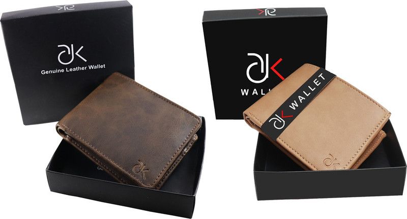 Men Brown, Beige Artificial Leather Wallet - Regular Size  (3 Card Slots, Pack of 2)
