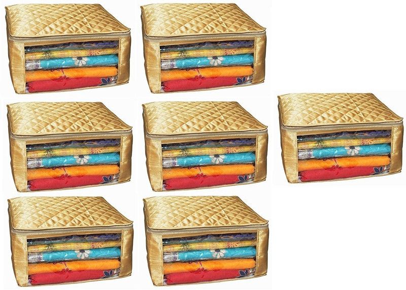 geetacreation Plain Pack of 7 Pisces Plain Large Satin Saree Salwar Suit Kamiz Cover Storage Bag Storage Bag  (Gold)