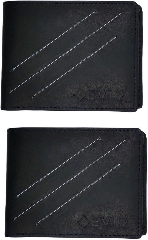 Men Casual, Formal Black Genuine Leather Wallet  (5 Card Slots, Pack of 2)