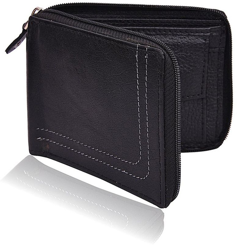 Men Casual Black Genuine Leather Wallet - Regular Size  (5 Card Slots)