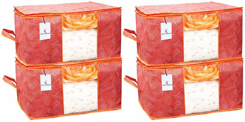 KUBER INDUSTRIES Non-Woven Leheriya Design Underbed Storage Bag, Storage Organiser, Blanket CTKTC0151884  (Orange)