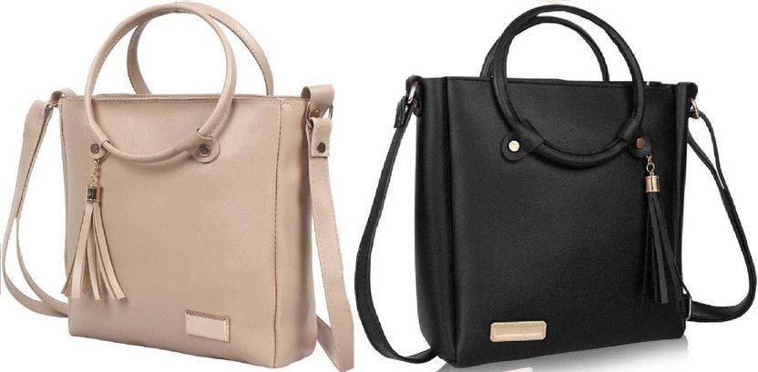 Beige, Black Women Sling Bag - Medium