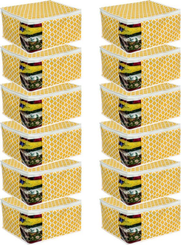 PrettyKrafts Saree Cover Creative Prints, Saree Storage Bag with Zip, Wardrobe Organiser, Clothes Cover & Storage, QTR Yellow,Set of 12 pcs  (Yellow)