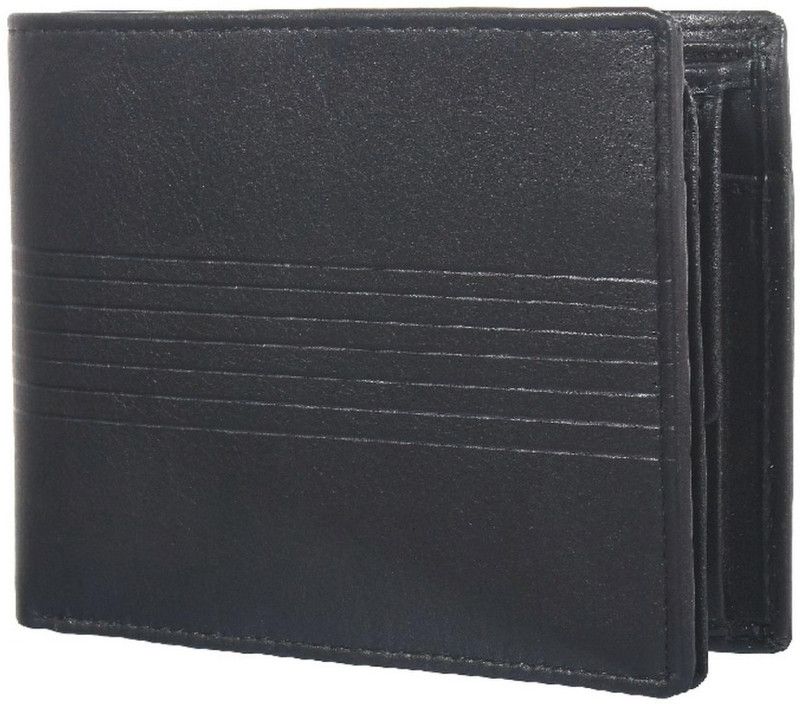 Men Black Genuine Leather RFID Wallet - Regular Size  (9 Card Slots)