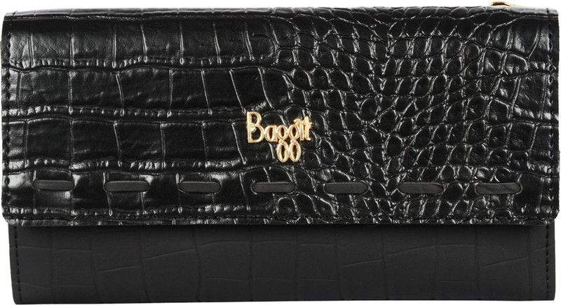 Women Casual Black Artificial Leather Wallet  (6 Card Slots)