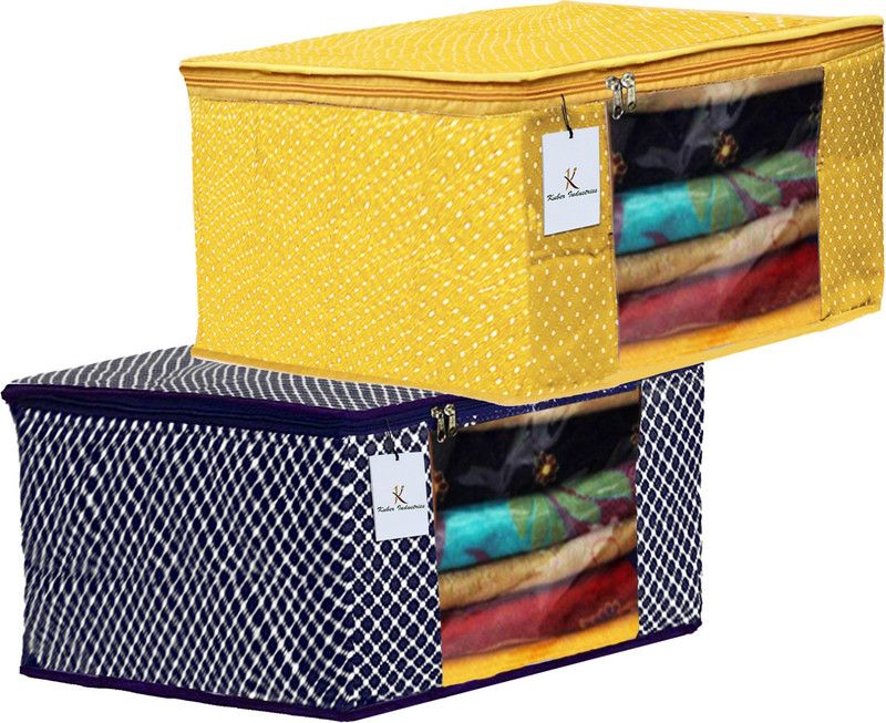 KUBER INDUSTRIES Polka Dots Designer Polka Dots 2 Pieces Cotton 3 Layered Quilted Saree Cover (Blue & Yellow) - CTKTC31116 CTKTC031116  (Blue & Yellow)