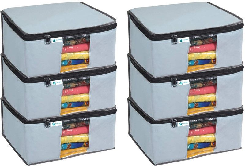 Unicrafts Saree Cover Non Woven Sari Storage Bags with a Large Transparent Window for Clothes Wardrobe Organizer Extra Large Saree Organizer Cpmbo Pack of 6 Pc Grey Large_SC_Grey06  (Grey)
