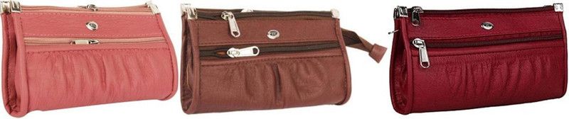 Casual, Formal, Party, Sports Pink, Maroon, Brown Clutch - Regular Size  (Pack of: 3)
