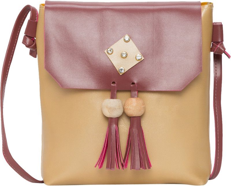Maroon, Beige Women Sling Bag - Medium