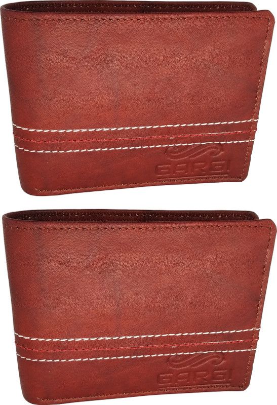 Men Brown Genuine Leather Wallet - Regular Size  (3 Card Slots, Pack of 2)