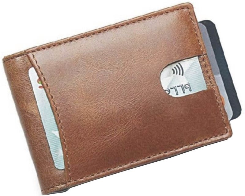 Men Brown Genuine Leather Money Clip - Mini  (7 Card Slots)