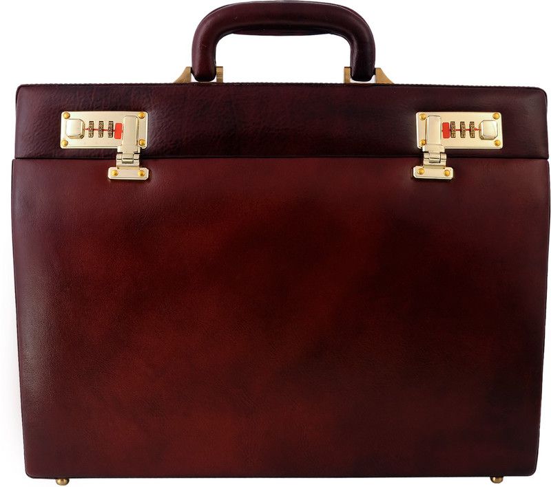 MEN'S HARD BRIEFCASE PURE LEATHER ATTACHE DOCTOR LAWYER BAG VINTAGE STYLE Medium Briefcase - For Men  (BROWN)