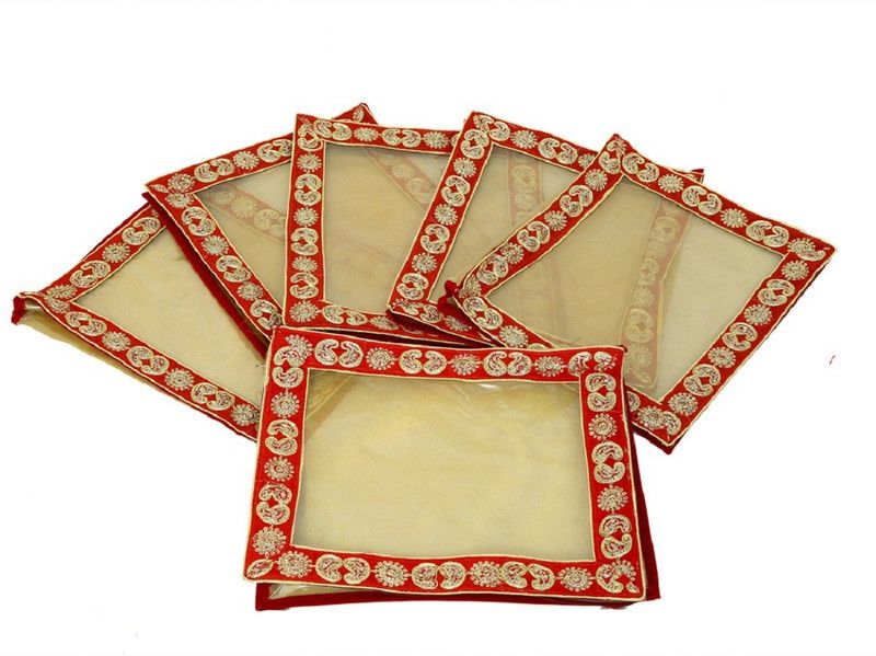 KUBER INDUSTRIES Designer " Saree Cover In Transparent Material With Gota Border Set Of 6 Pcs (3 Inches Height) (Wedding Collection Gift) -KI3202 " KI650331  (Multicolor)