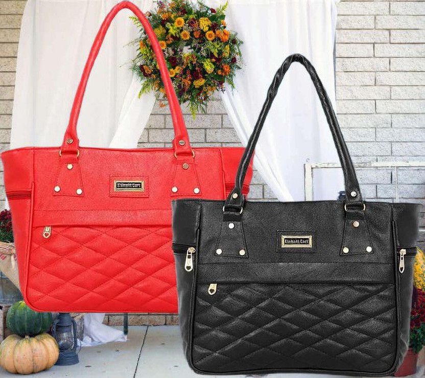 Women Red, Black Handbag  (Pack of: 2)