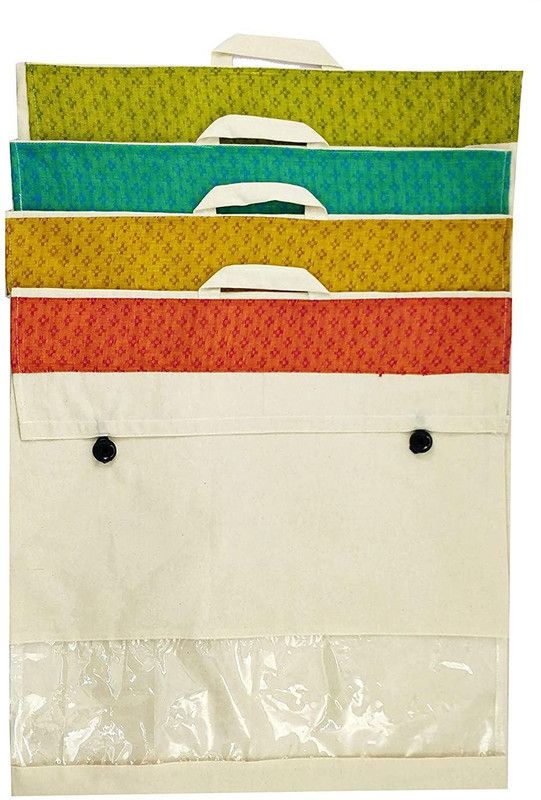 GREENCRAFT SareeCover Cotton Reusable Premium Cotton Saree Covers, Set of 4 (17x17 inches) Premium_Saree1  (Natural)