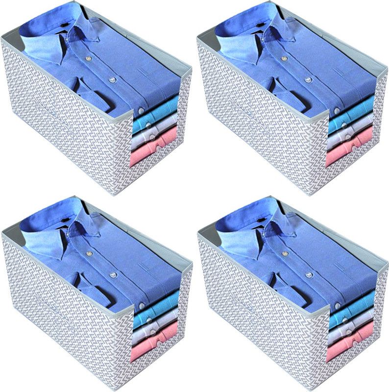 ARVANA Shirt Organizer For wardrobe Storage Clothes Organiser Storage Boxes For Closet Organizer Shirts , Kurti , Top Clothing Organiser Box - Set of 4 ORGANIZERWAVEPRINT02  (Cream)