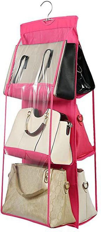 Oxbow 6 Pocket Foldable Hanging Purse Handbag Organizer for Storage Ladies Women Large  (Pink)