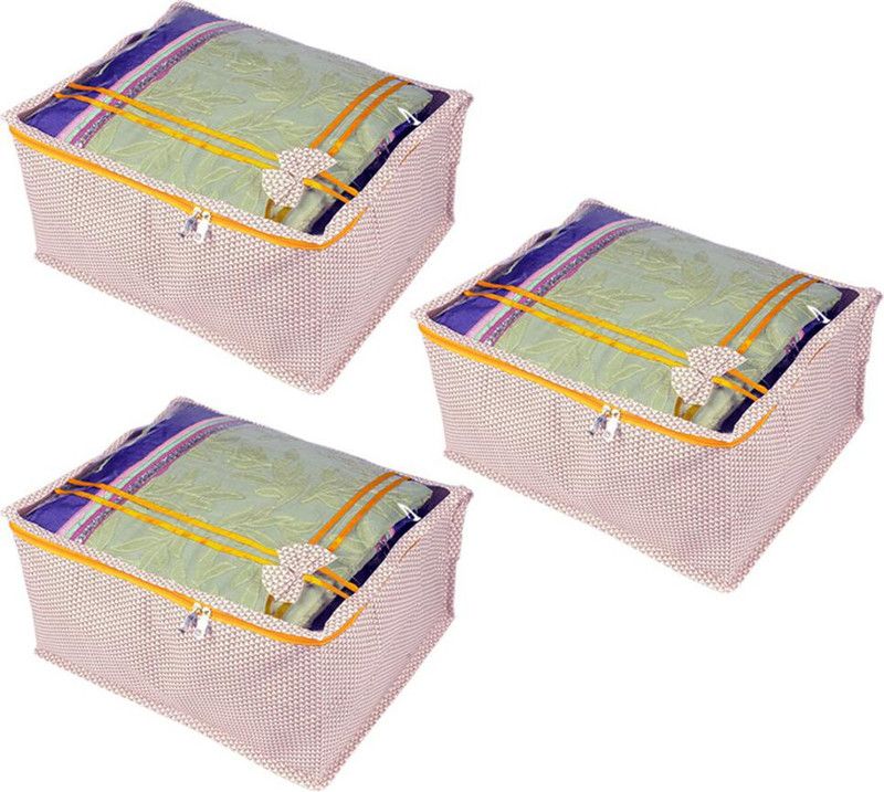 PrettyKrafts Saree orgonizer Non Woven Fabric Clothes, Saree Cover Bags Set With Transparent Window shopsy_F1614_Beige3  (Beige)
