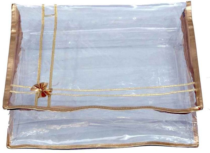 KUBER INDUSTRIES Designer Saree Cover In Full Transparent MKU0050043  (Gold)