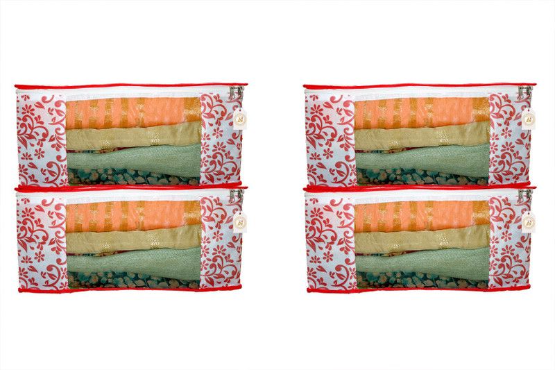 Red Patti_004-AI Saree Cover Bag,Regular Cloth Storage Bag Printed (Red Patti Printed) Pack of 4 Red Patti_004-AI  (Red)